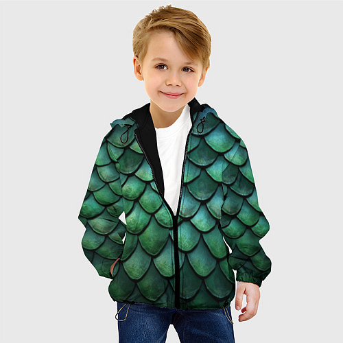 Детская куртка Чешуя зелёного дракона / 3D-Черный – фото 4