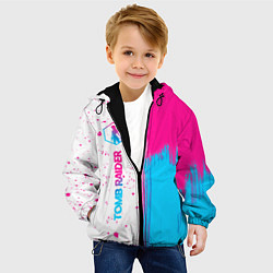 Куртка с капюшоном детская Tomb Raider neon gradient style: по-вертикали, цвет: 3D-черный — фото 2