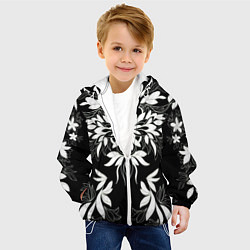 Куртка с капюшоном детская Цветы орнамент чб, цвет: 3D-белый — фото 2