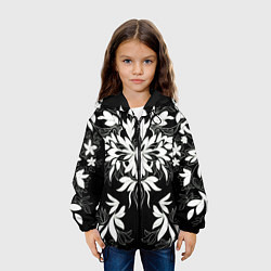 Куртка с капюшоном детская Цветы орнамент чб, цвет: 3D-черный — фото 2