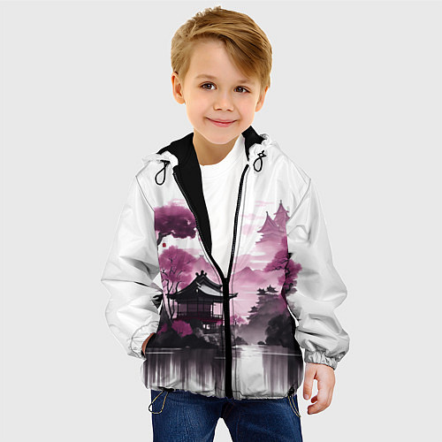 Детская куртка Японские мотивы - фиолетовый / 3D-Черный – фото 4
