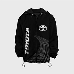 Куртка с капюшоном детская Toyota speed на темном фоне со следами шин: надпис, цвет: 3D-черный
