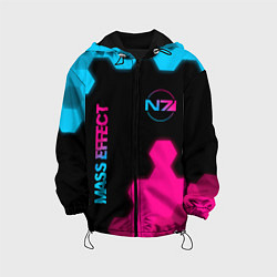 Куртка с капюшоном детская Mass Effect - neon gradient: надпись, символ, цвет: 3D-черный