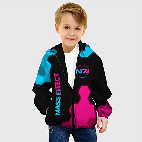 Детская куртка Mass Effect - neon gradient: надпись, символ / 3D-Черный – фото 4