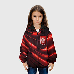 Куртка с капюшоном детская Красный неоновый герб России, цвет: 3D-черный — фото 2