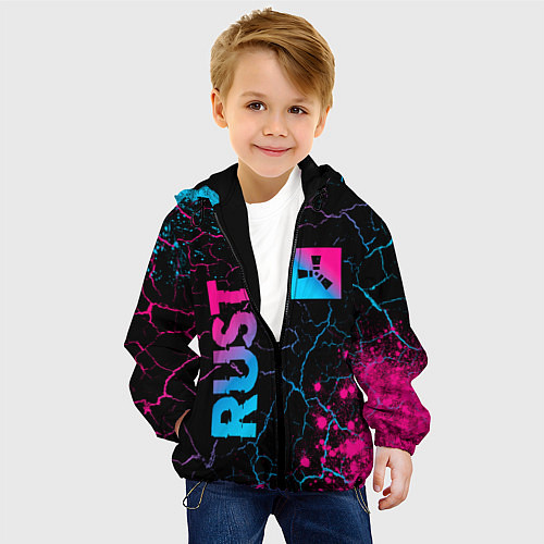 Детская куртка Rust - neon gradient: надпись, символ / 3D-Черный – фото 4