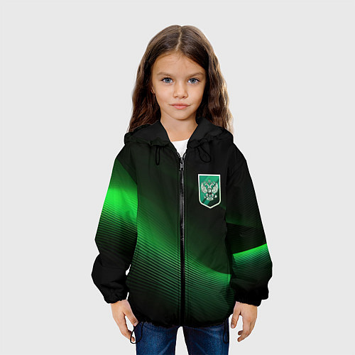 Детская куртка Герб РФ зеленый черный фон / 3D-Черный – фото 3