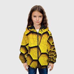 Куртка с капюшоном детская Желтые шестиугольники с трещинами - объемная текст, цвет: 3D-черный — фото 2