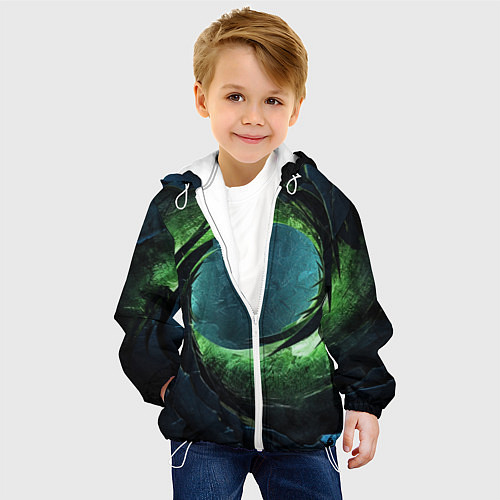 Детская куртка Объемная зеленая абстракция / 3D-Белый – фото 4