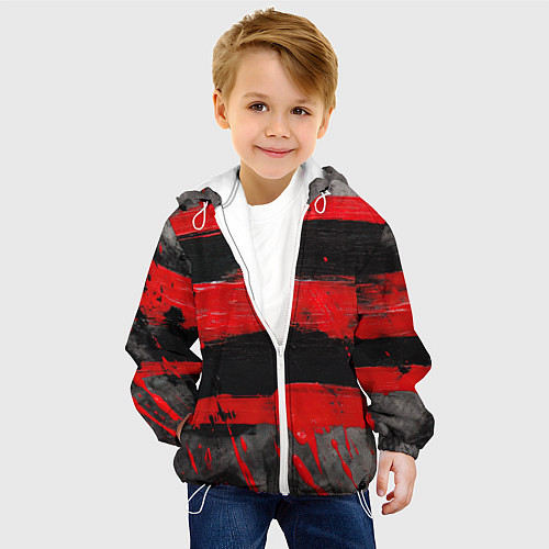 Детская куртка Текстура краски красные полосы / 3D-Белый – фото 4