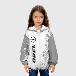 Куртка с капюшоном детская Opel speed на светлом фоне со следами шин: по-верт, цвет: 3D-белый — фото 2