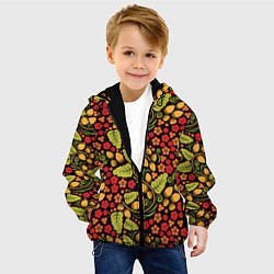 Куртка с капюшоном детская Хохломская роспись - хохлома, цвет: 3D-черный — фото 2