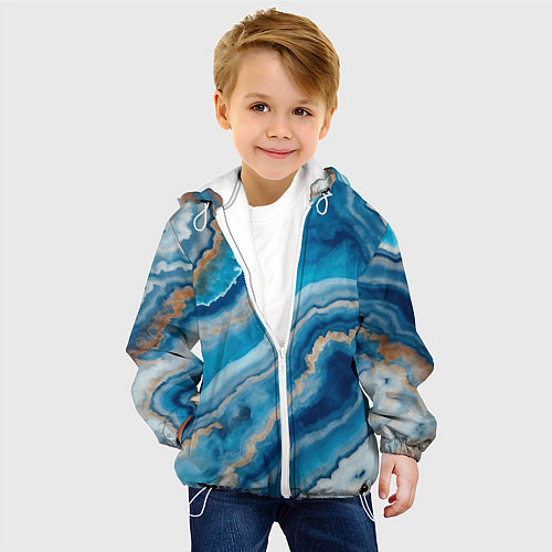 Детская куртка Текстура голубого океанического агата / 3D-Белый – фото 4