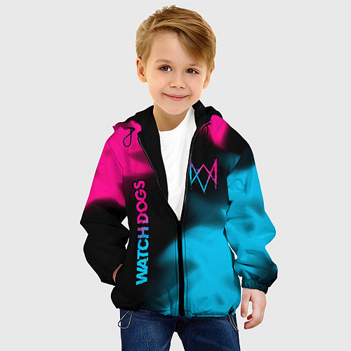 Детская куртка Watch Dogs - neon gradient: надпись, символ / 3D-Черный – фото 4