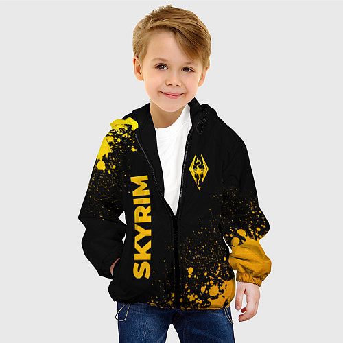 Детская куртка Skyrim - gold gradient: надпись, символ / 3D-Черный – фото 4