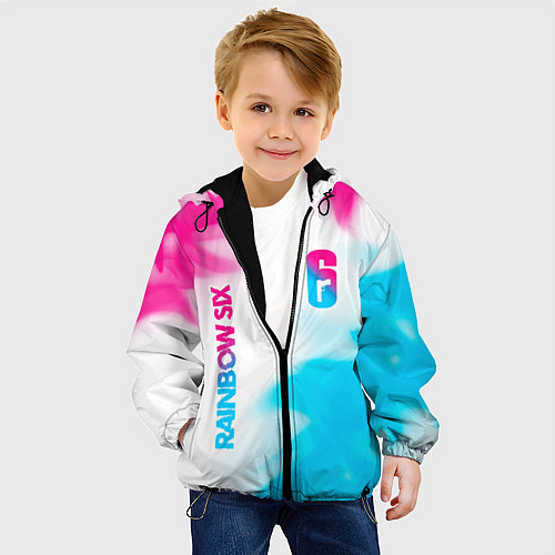 Детская куртка Rainbow Six neon gradient style: надпись, символ / 3D-Черный – фото 4