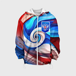 Куртка с капюшоном детская Абстракция герб России, цвет: 3D-белый