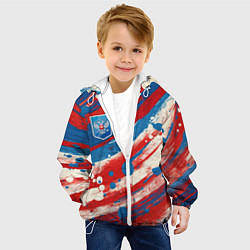 Куртка с капюшоном детская Герб России и брызги краски, цвет: 3D-белый — фото 2