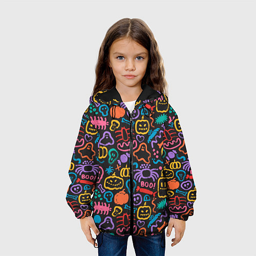 Детская куртка Halloween colorful pumpkins, ghosts, spiders / 3D-Черный – фото 3