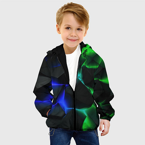 Детская куртка Синие и зеленые плиты / 3D-Черный – фото 4
