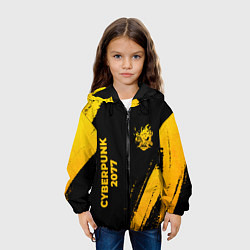 Куртка с капюшоном детская Cyberpunk 2077 - gold gradient: надпись, символ, цвет: 3D-черный — фото 2