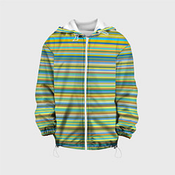 Куртка с капюшоном детская Горизонтальные разноцветные полосы, цвет: 3D-белый