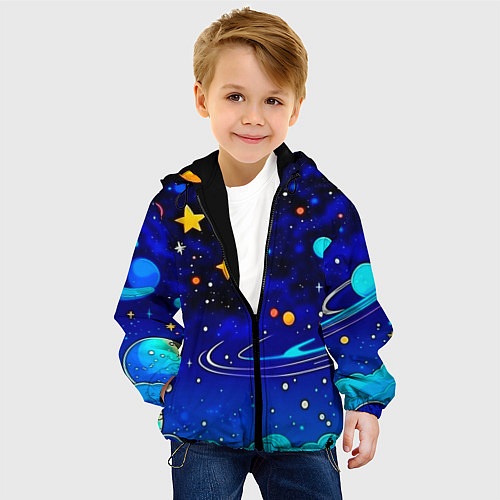 Детская куртка Мультяшный космос темно-синий / 3D-Черный – фото 4