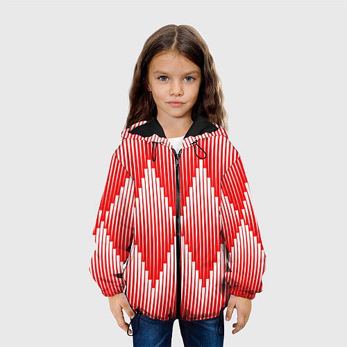 Детская куртка Красные белые большие ромбы / 3D-Черный – фото 3