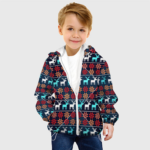Детская куртка Новогодние олени и снежинки узор / 3D-Белый – фото 4