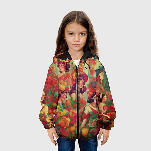 Детская куртка Винтажные ретро леди и цветы / 3D-Черный – фото 3