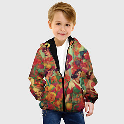 Куртка с капюшоном детская Винтажные ретро леди и цветы, цвет: 3D-черный — фото 2
