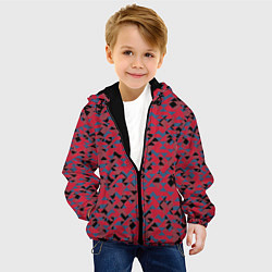 Куртка с капюшоном детская Черные и синие треугольники на красном, цвет: 3D-черный — фото 2