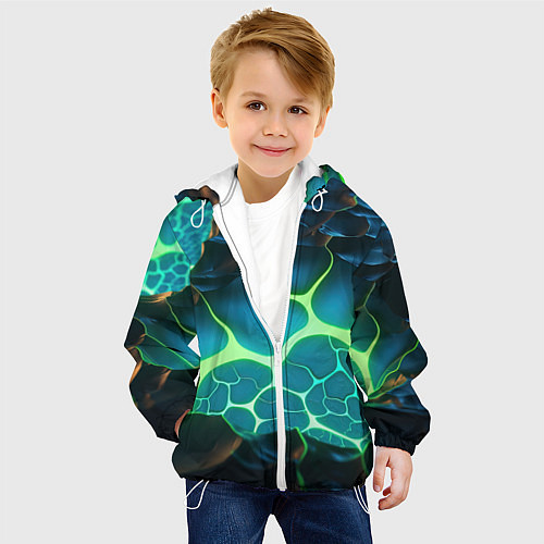 Детская куртка Разлом синих и зеленых неоновых плит / 3D-Белый – фото 4