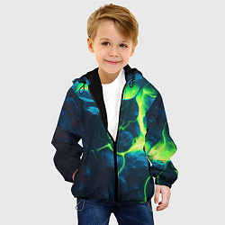 Куртка с капюшоном детская Неоновый зеленый разлом плит, цвет: 3D-черный — фото 2