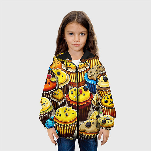 Детская куртка Вкусный принт - кексы от нейросети / 3D-Черный – фото 3