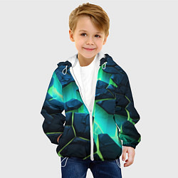 Куртка с капюшоном детская Разлом объемных зеленых плит, цвет: 3D-белый — фото 2