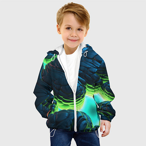 Детская куртка Зеленые объемные плиты / 3D-Белый – фото 4