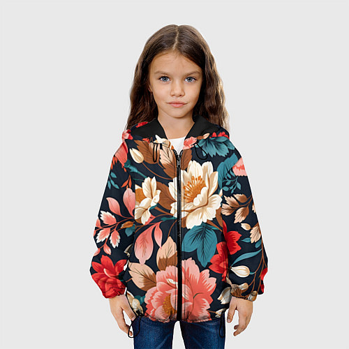 Детская куртка Летние цветы - паттерн / 3D-Черный – фото 3