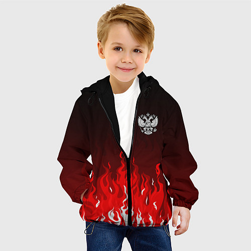 Детская куртка Герб РФ - красное пламя / 3D-Черный – фото 4