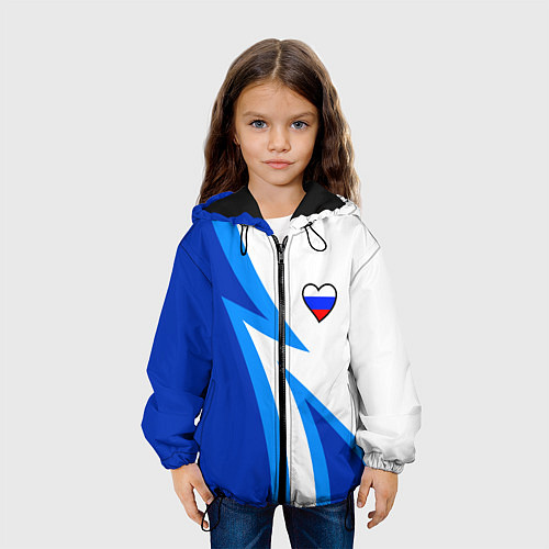 Детская куртка Флаг России в сердечке - синий / 3D-Черный – фото 3