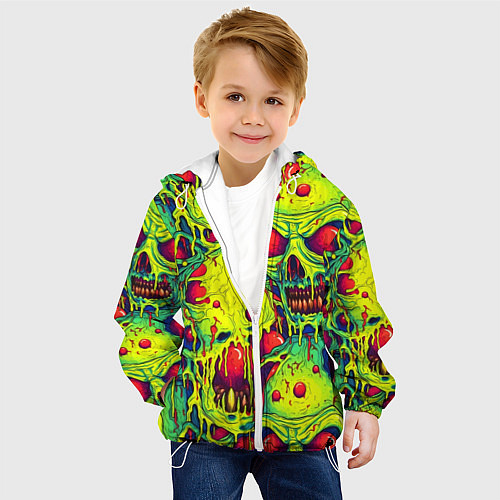 Детская куртка Зеленые психоделические черепа / 3D-Белый – фото 4