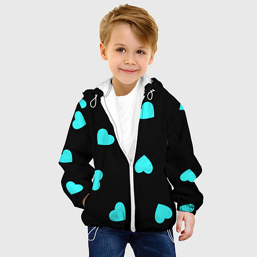 Детская куртка С голубыми сердечками на черном / 3D-Белый – фото 4