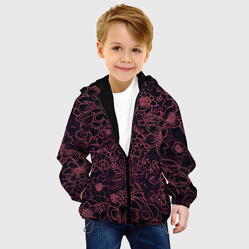 Детская куртка Цветочная тёмно-красный / 3D-Черный – фото 4