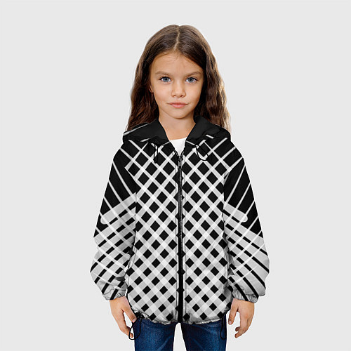 Детская куртка Черно-белые ромбы и клетки / 3D-Черный – фото 3
