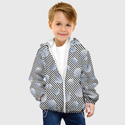 Детская куртка Серебристые круги на полосатом фоне / 3D-Белый – фото 4