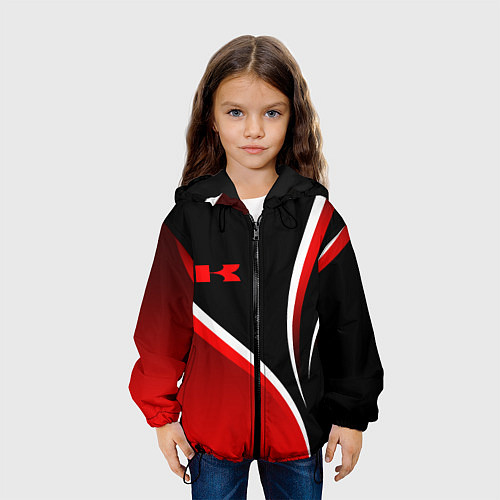Детская куртка Кавасаки - красные волны / 3D-Черный – фото 3