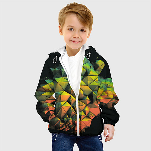Детская куртка Зеленая кубическая абстракция / 3D-Белый – фото 4