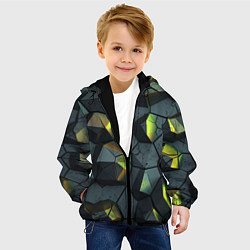 Куртка с капюшоном детская Черная текстура с зелеными камнями, цвет: 3D-черный — фото 2