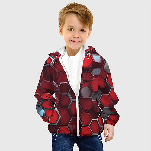 Детская куртка Cyber hexagon red / 3D-Белый – фото 4