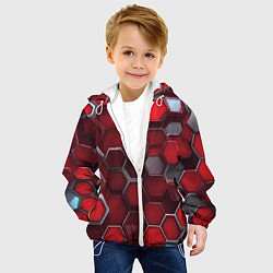 Куртка с капюшоном детская Cyber hexagon red, цвет: 3D-белый — фото 2